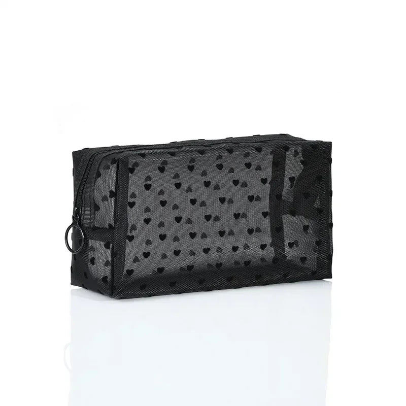 Heart Shaped Nylon Mesh Cosmetic Bag Zipper Organizer - Smarsty