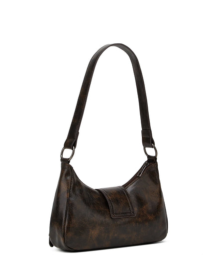 Y2K Retro Shoulder Bag With Rivet Pleated Leather Design - Smarsty