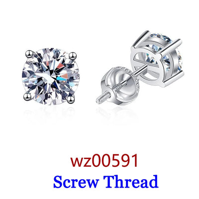 Moissanite Studs 0.5 To 2Ct Sterling Silver Screw Back - Smarsty