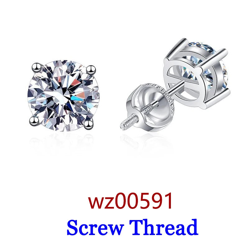 Moissanite Studs 0.5 To 2Ct Sterling Silver Screw Back - Smarsty