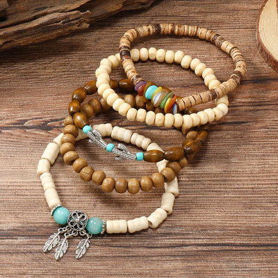 Ethnic Wood Bead Cactus Charms Bracelets for Women - Smarsty