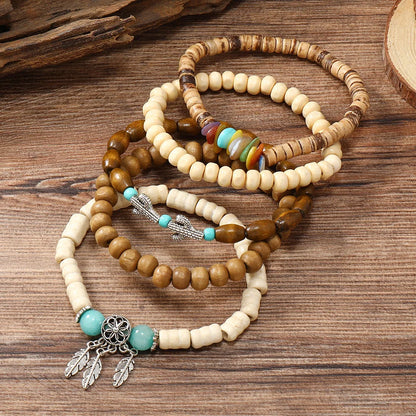 Ethnic Wood Bead Cactus Charms Bracelets for Women - Smarsty