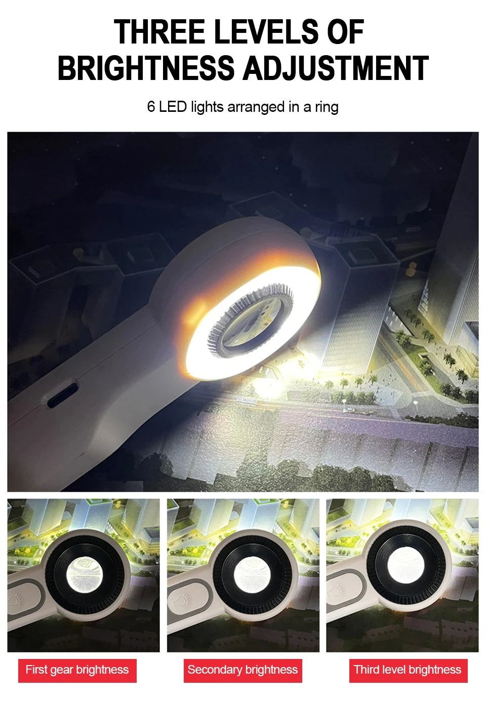 Rechargeable Handheld Magnifier with LED Light for Easy Reading - Smarsty