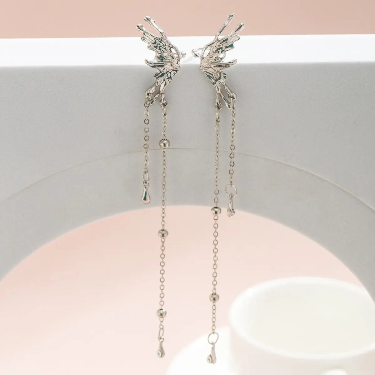 Elegant Butterfly Clip Earrings for Women with Long Tassels - Smarsty