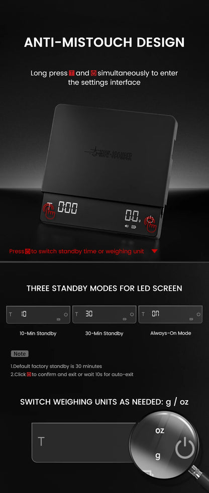 MHW-3BOMBER Cube Coffee Scale 3.0 Pro Max Digital Kitchen Coffee Scale High Precision Flow Rate Big Battery Coffee Accessories