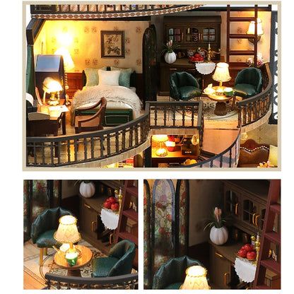 Wooden Doll House 3D Puzzle Assembly Building Model Kit Production Small Room Toys Home Bedroom Decoration With Furniture Light