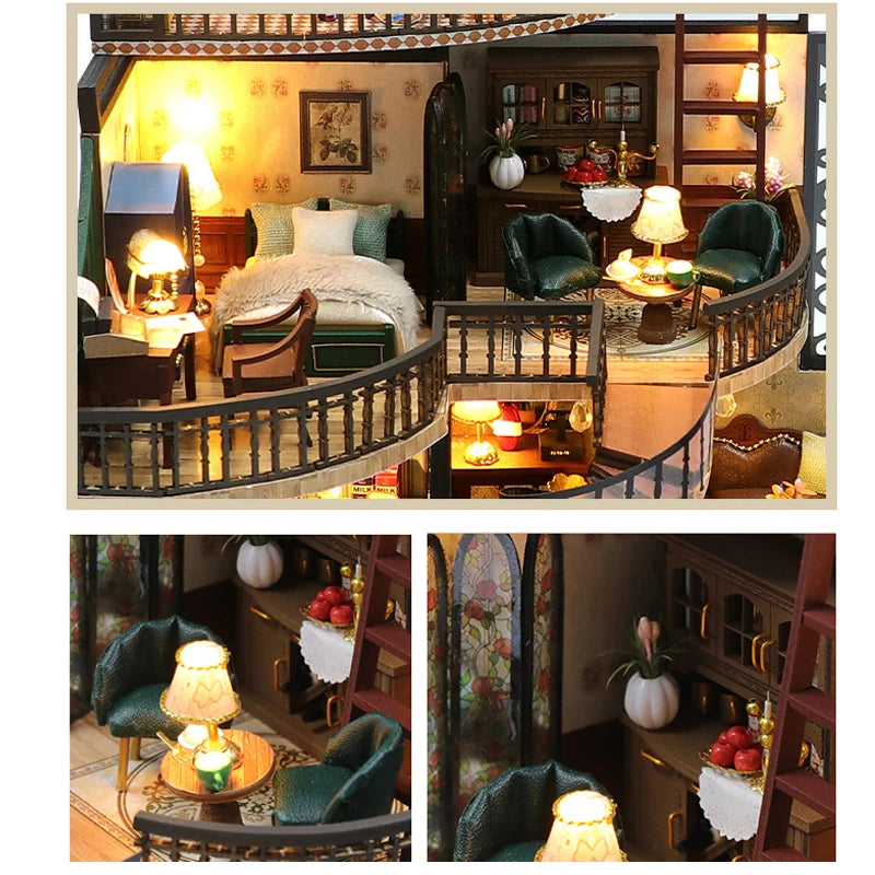 Wooden Doll House 3D Puzzle Assembly Building Model Kit Production Small Room Toys Home Bedroom Decoration With Furniture Light