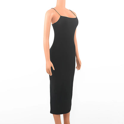 Summer Black Sexy Dress Women Streetwear Sleeveless Backless Solid Spaghetti Strap Bodycon Casual Clubwear Elegant Party Dresses - Smarsty
