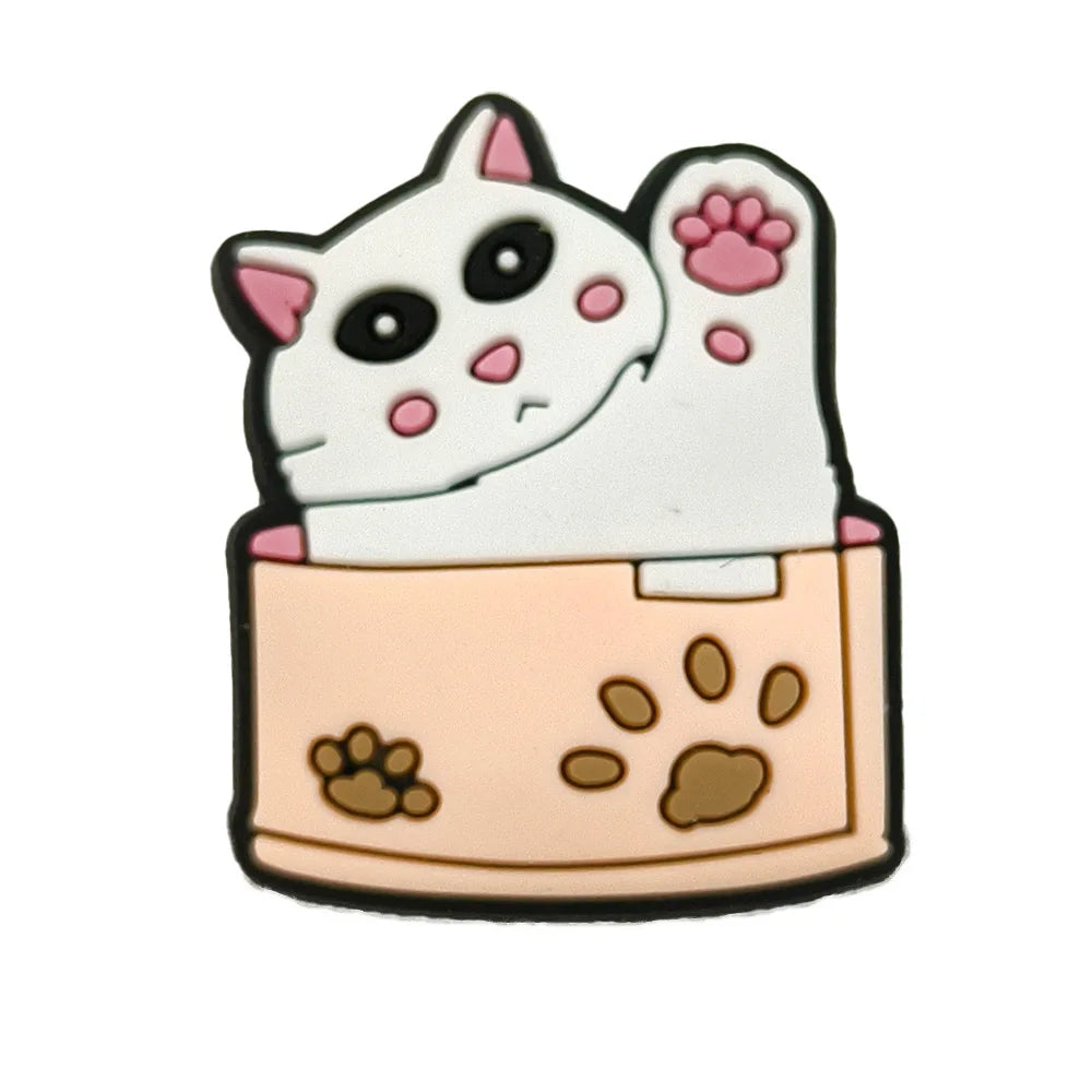 1pc Cute Cartoon Cats PVC Shoe Charms for Clogs Accessories Shoe Decorations Sandals Pins DIY Kids Women Beach Bags Accessories