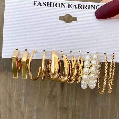 Vintage Geometric Hoop Earrings Set for Women - Smarsty