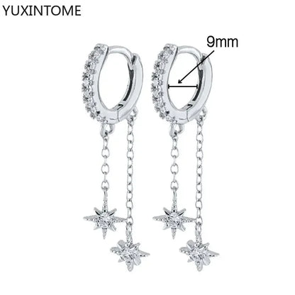 925 Sterling Silver Hoop Earrings White Crystal Luxury - Smarsty