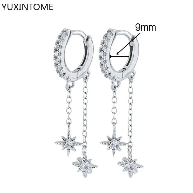 925 Sterling Silver Hoop Earrings White Crystal Luxury - Smarsty