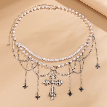 Lacteo Pearl Cross Tassel Belly Chain for Women - Smarsty