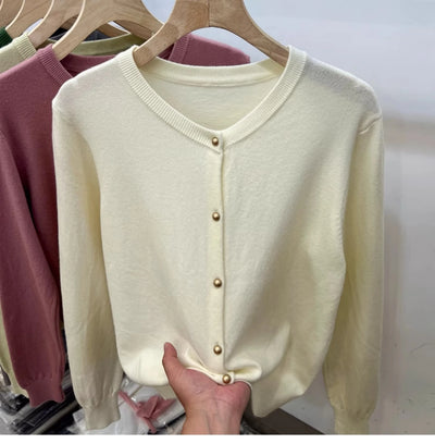 AOSSVIAO Long Sleeve Sweaters Cardigan Spring Autumn Women O-Neck Knitwear Tops Clothing Fashion Basic Tops - Smarsty
