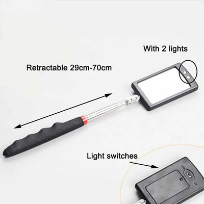 360° Inspection Mirror LED Light Telescoping Mirrors Extend Mechanic Tools Inspection Mirror Telescopic Handle Repairing Tools - Smarsty