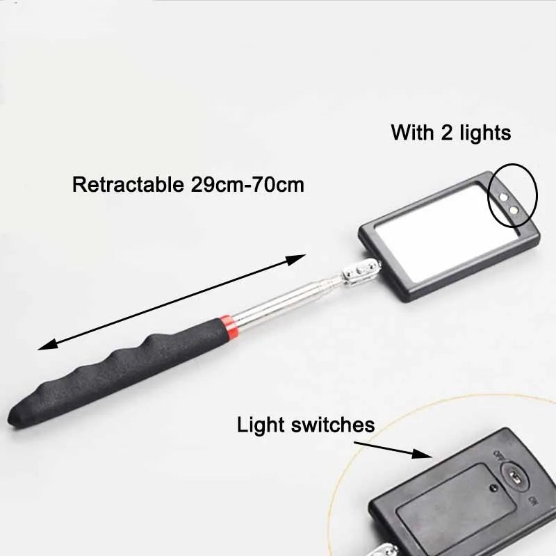 360° Inspection Mirror LED Light Telescoping Mirrors Extend Mechanic Tools Inspection Mirror Telescopic Handle Repairing Tools - Smarsty