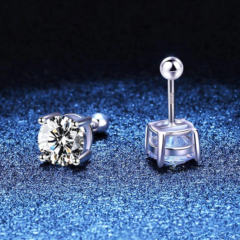 Moissanite Studs 0.5 To 2Ct Sterling Silver Screw Back - Smarsty