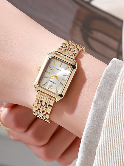 Women's Luxury Square Quartz Watch with Gold Alloy Strap - Smarsty