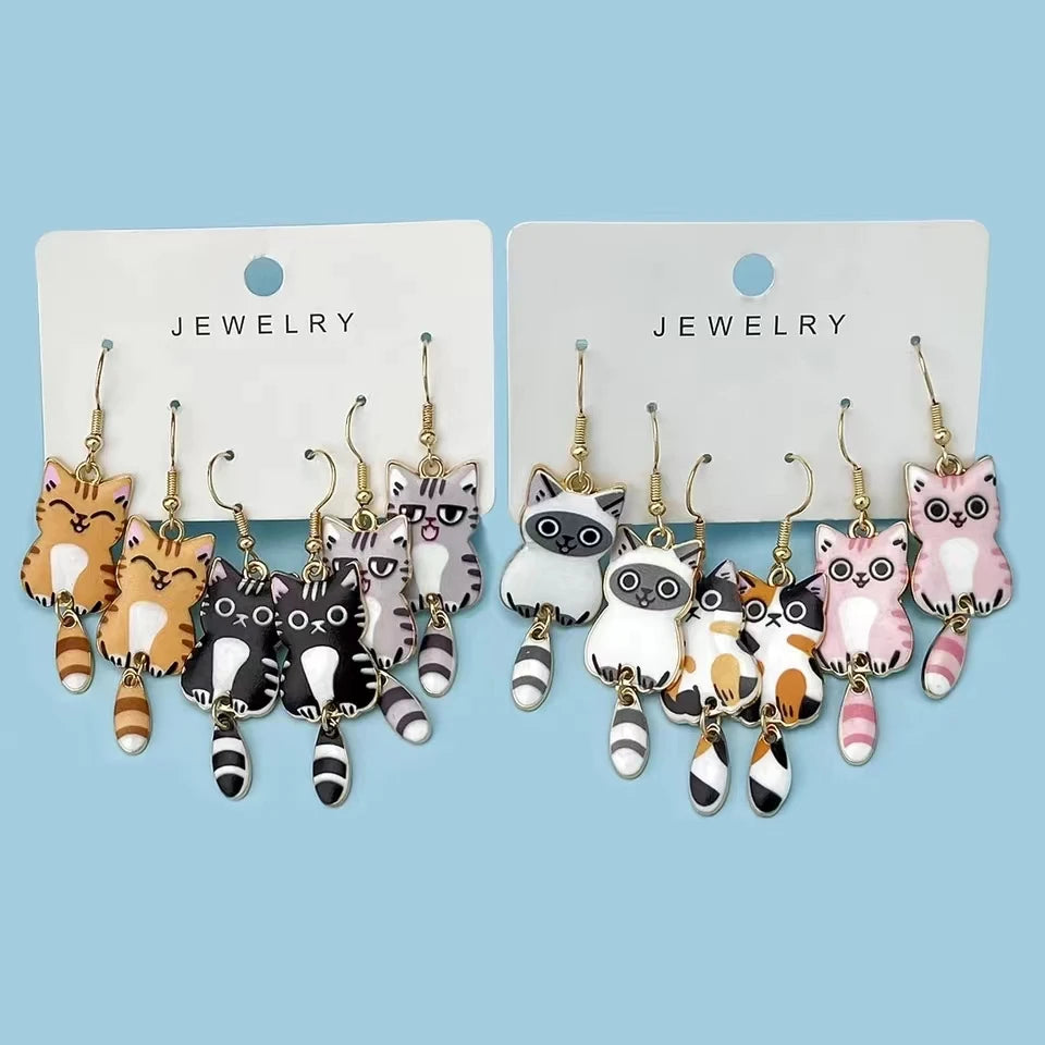 Cute Cat Dangle Earrings Set for Women - Smarsty