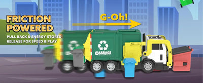 JOYFY Large Friction Powered Garbage Truck Toy Set With Includes Dumpster Trash Bins for Boys Toys Birthday Christmas Gift