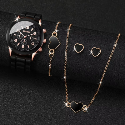 Fashionable Women Quartz Watches Set with Silicone Bands - Smarsty