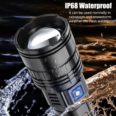 Ultra Bright LED Flashlight Powerful Tactical Torch 15000mah Built-in Battery Emergency Camping Spotlights With Tail Light by Smarsty