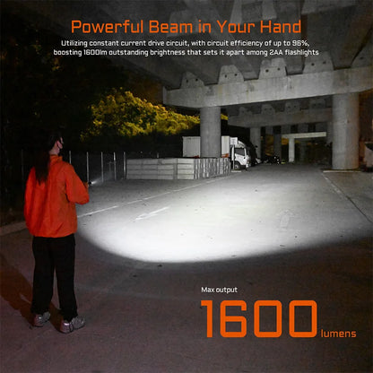 ACEBEAM TAC 2AA LED flashlight 1600 lumen 181 meters portable EDC flashlight USB-C rechargeable battery double buttons torch