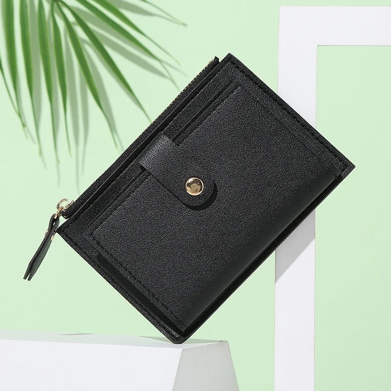 Ladies Fashion Solid Color Multi-slot Card Holder / Mini PU Leather Wallet - Smarsty