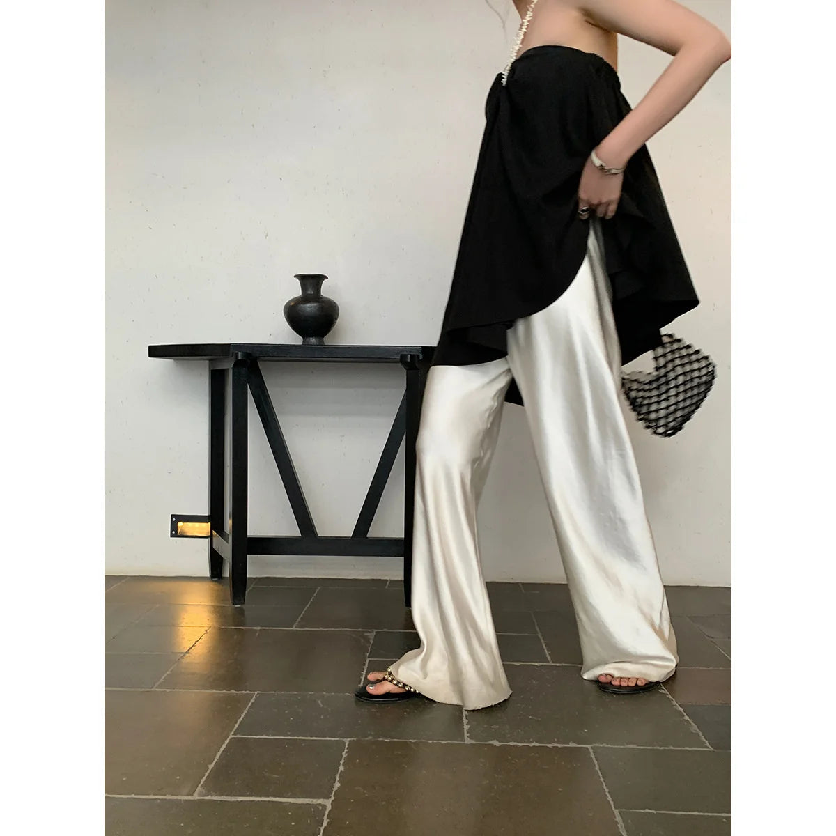 Satin Wide Leg Pants Long Floor Casual Pants Women's Summer - Smarsty