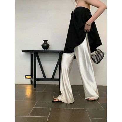 Satin Wide Leg Pants Long Floor Casual Pants Women's Summer - Smarsty