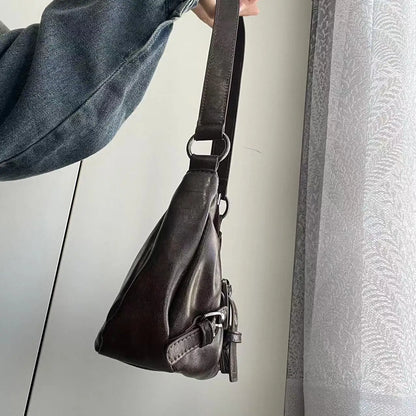 Vintage Leather Shoulder Mini Bag Y2K Wasteland Style - Smarsty