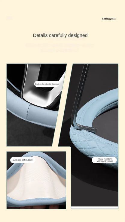 Napa Leather Perforated Patchwork Car Steering Wheel Cover, Non-slip, Breathable, Universal 15 Inch (Approx. 38cm)