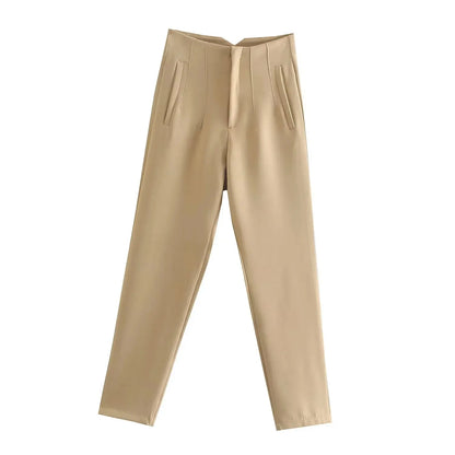 TRAFZA Women Elegant Solid Pencil Pants High Waist Pant For Women Casual Streetwear Woman Trousers Office Wear Chic Pant - Smarsty