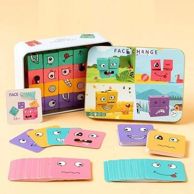 Cube Face Changing Building Blocks Board Game Wood Puzzle Montessori Expression Wooden Blocos for Children Battle Table Game by Smarsty
