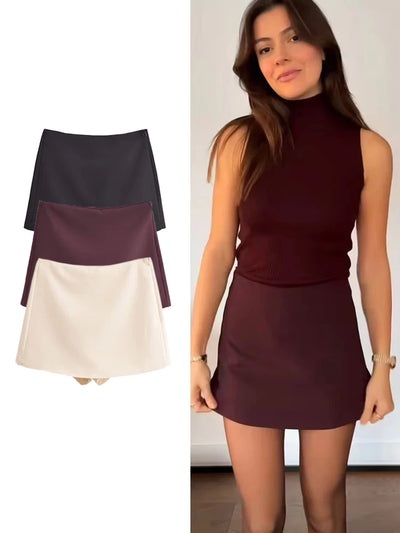 TFMLN New Spring Women Solid Skort Fashion Causal Side Zipper Mini Shorts Skirts Vintage High Waist Streetwear Shorts Skirts - Smarsty