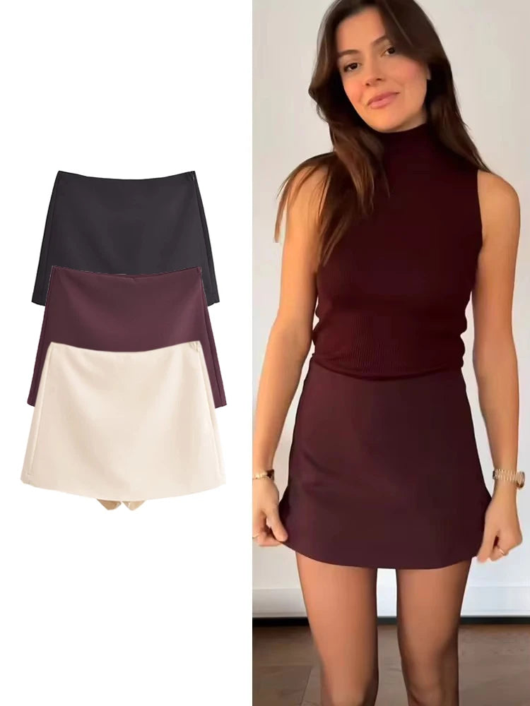 TFMLN New Spring Women Solid Skort Fashion Causal Side Zipper Mini Shorts Skirts Vintage High Waist Streetwear Shorts Skirts - Smarsty