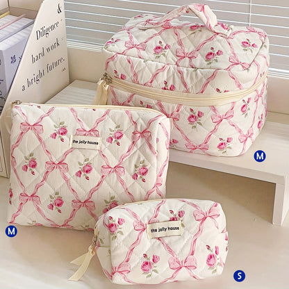 1pcs Cute Quilted Cotton Makeup Bag Women Zipper Cosmetic Organizer Cloth Handbag Box Shape Portable Toiletry Case for Girls - Smarsty