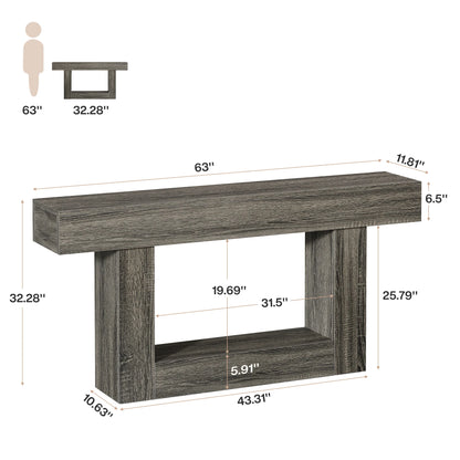 Tribesigns 63" Console Table, Farmhouse 2-Tier Entryway Table with U-Shaped Base, Narrow Long Wood Sofa Table Behind Couch Table