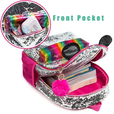 Girls Sequined Kindergarten Backpack With Zipper Closure - Smarsty