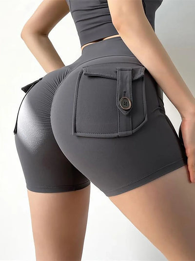 Summer Peach Butt Fitness Exercise Three-Quarter Pants Cargo Air Dry Pocket Yoga Tight lift the hips Women's Shorts - Smarsty