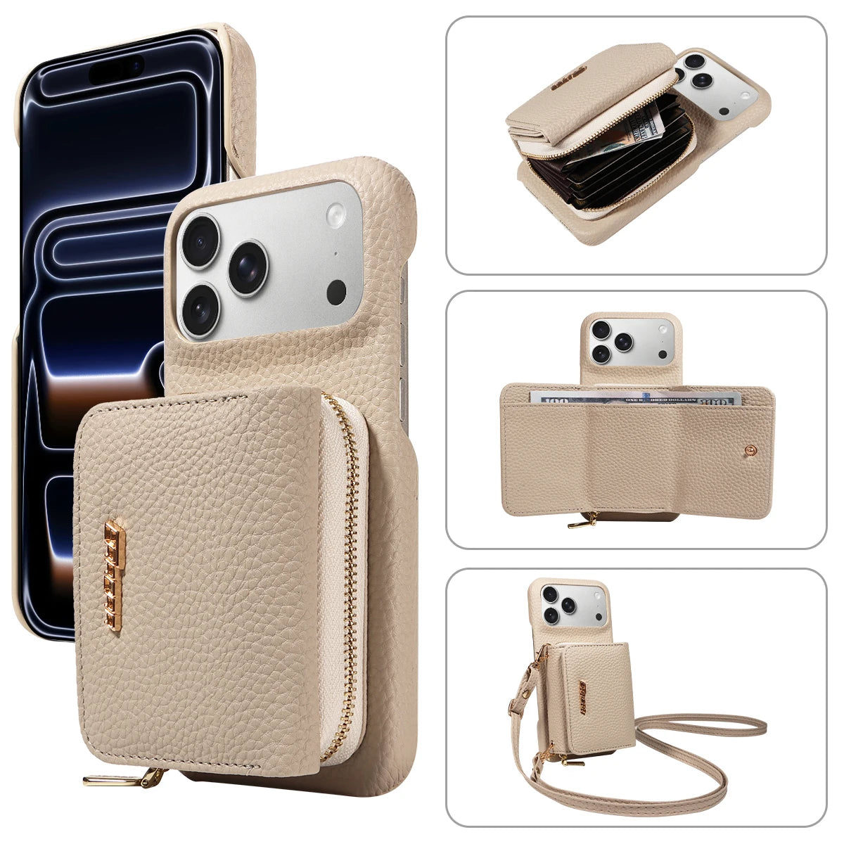 Crossbody PU Leather Phone Case for IPhone17 16 15 14 13 12 11pro Max Plus Mini Air 16e with Stand & Card Slots Wallet Cover