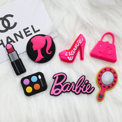 MINISO 20P Cute Cartoon PVC Pink Fashion Barbie Shoe Flowers DIY Hole Shoes Sandals Charm Shoes Accessories Party Festival Gifts