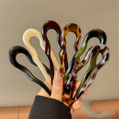 U-Shaped Hair Fork Fashion Tortoiseshell Acetate Acrylic Hairpin Geometric Headwear Hair Sticks Women Girls Hair Accessories - Smarsty