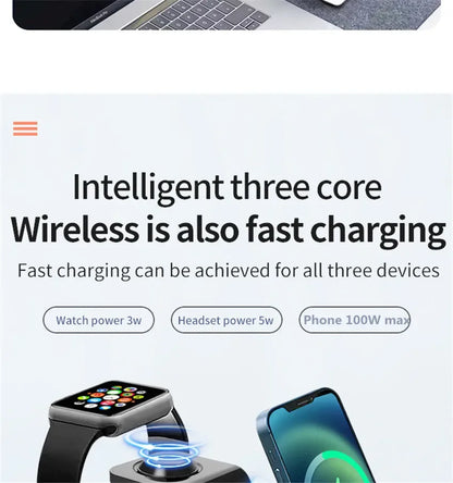 Three In One Wireless Charger Stand Fast Charging Dock - Smarsty