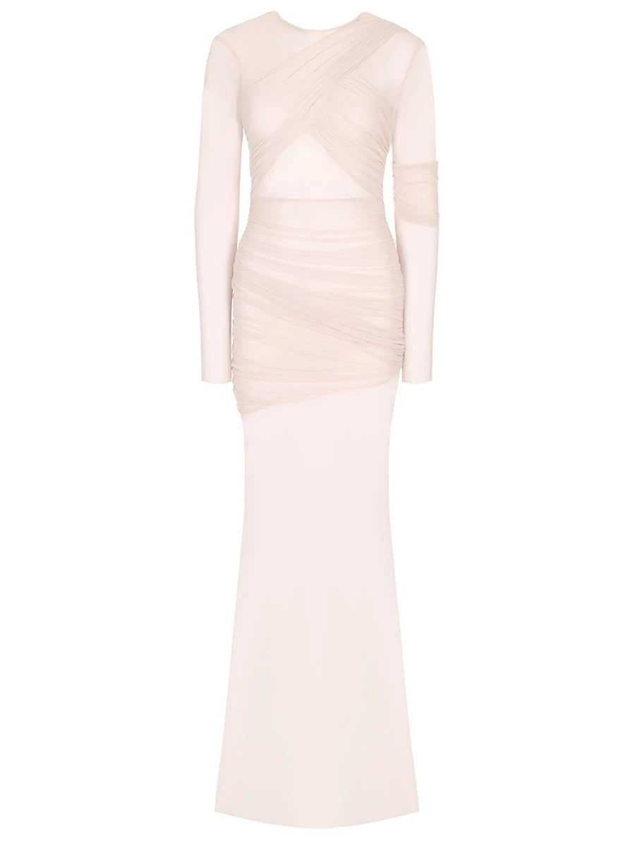 Articat Elegant Mesh Patchwork Long Sleeve Bodycon Party Club Evening Dress Sexy Double Layer Perspective Vestido Autum Clothing - Smarsty