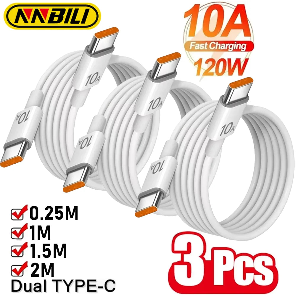 NNBILI 3Pcs Universal 120W 10A Fast Charger PD Dual Type C Quick Charging Cable Data Wire Cord For iPhone 15 16 Samsung HUAWEI - Smarsty