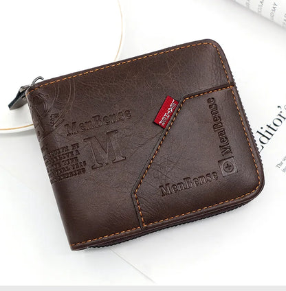 New Men Zipper Wallets Short Card Holder Vintage Male Wallet High Quality PU Leather Classic Coin Pocket Wallet For Boys - Smarsty