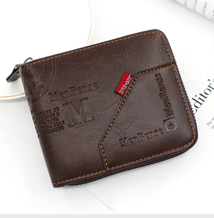New Men Zipper Wallets Short Card Holder Vintage Male Wallet High Quality PU Leather Classic Coin Pocket Wallet For Boys - Smarsty