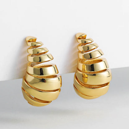 Vintage Chunky Dome Drop Earrings Gold Plated Stainless - Smarsty