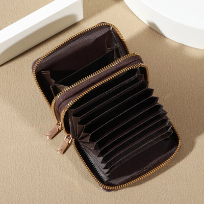 Chic Vintage Zippered Card Holder Wallet for Women - Secure Multi-Card Slots, Fashionable Faux Leather with Coin PurseLuxurious - Smarsty